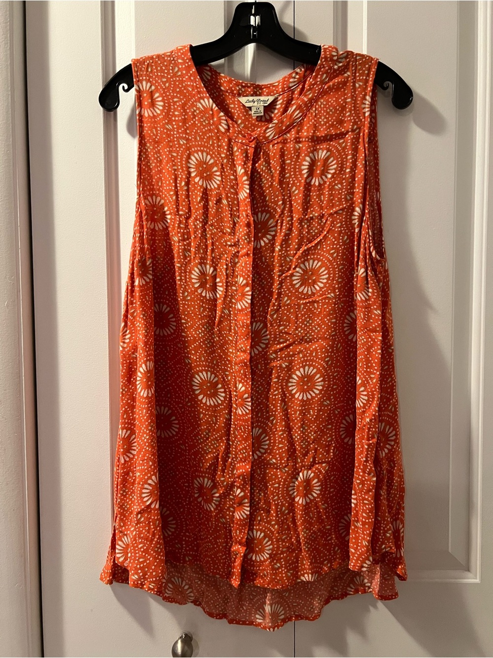 Lucky Brand Orange Floral Button-Front Sleeveless Top
